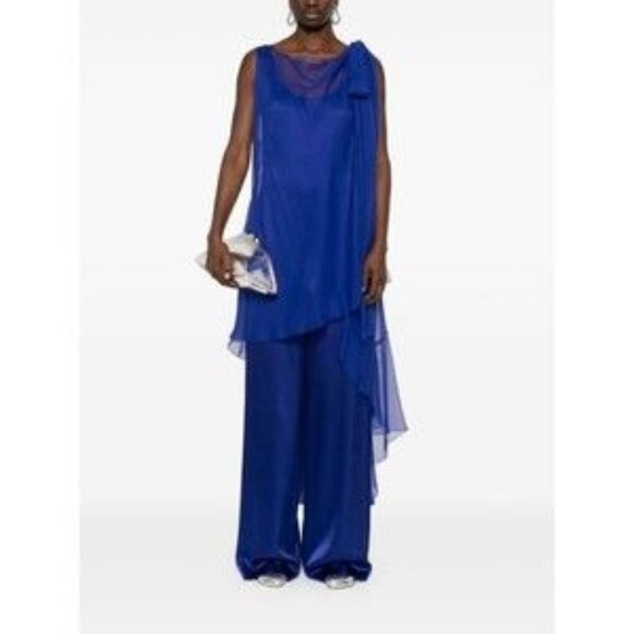 Alberta Ferretti Blue Trousers With Flowing Overlay - NWT - Picture 1 of 5